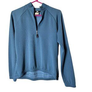 Bellwether Women Medium Blue Wool Polyester Half-Zip Pullover Jacket Made in USA